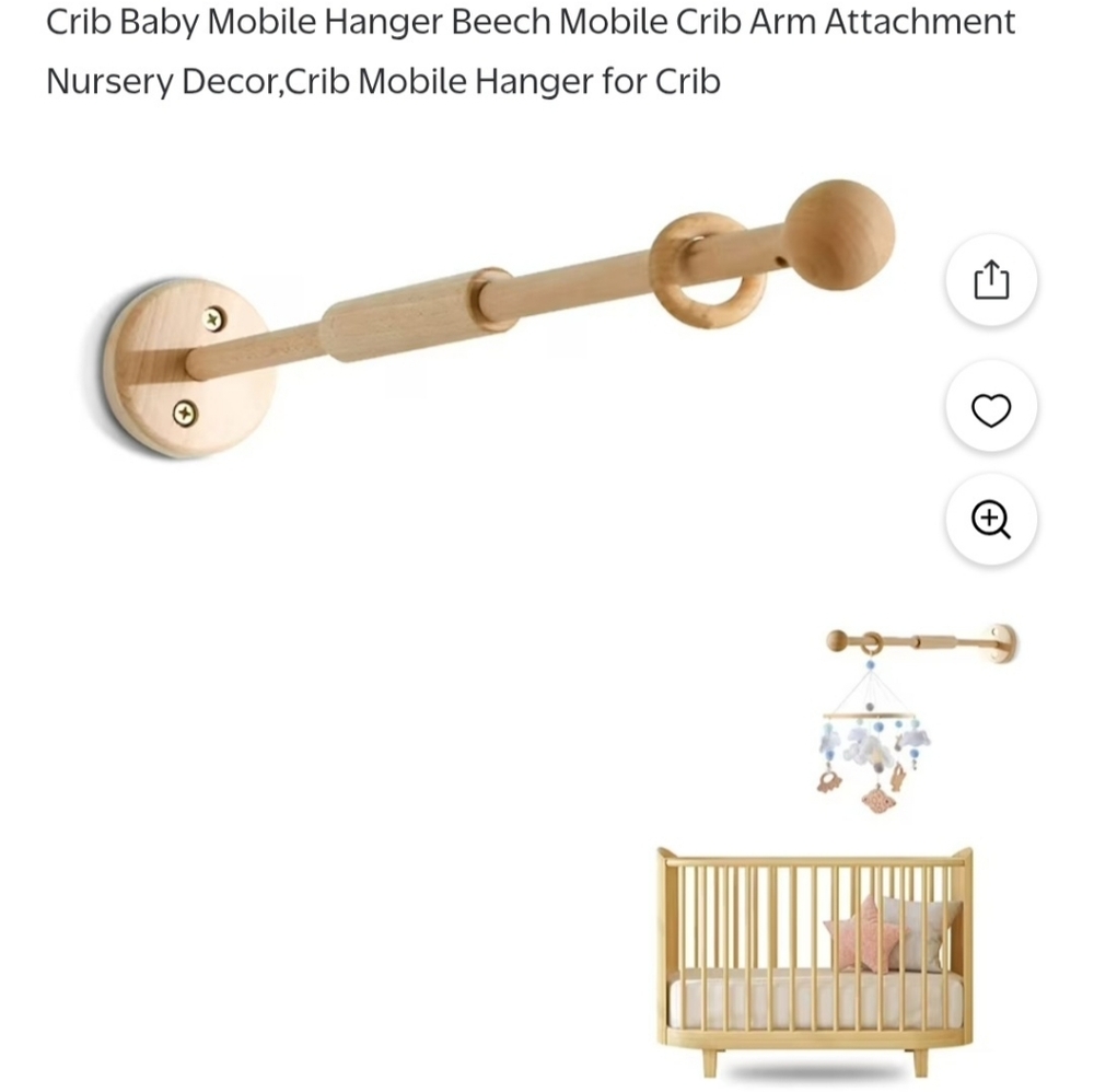 Natural Wood Crib Mobile Arm - Nursery Mobile Hanger